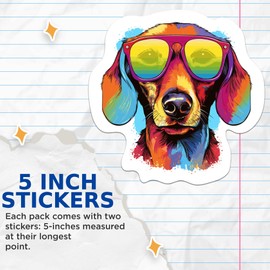 (2 Pack) Dachshund Dog Stickers - Dachshund with Sunglasses - Choose FromOver 100 Dog Breeds - 5 Inches On Longest Side - Premium Vinyl - Made in USA - BMCS0343