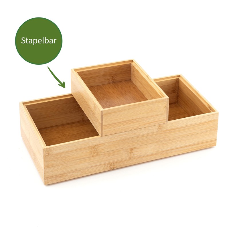 Hanseküche Bamboo Storage Boxes, Set of 2, Wooden Organiser Boxes,