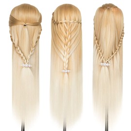 Training Heads 100% High Temperature Fibre Hair Hairdressing Cosmetology Mannequin Styling Head Practice Head with Holder and DIY Hair Styling Accessories