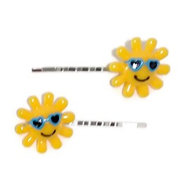 SUN with GLASSES Summer - Handmade Bobby PIn Hair clips - Set of 2