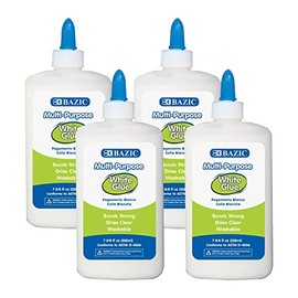 BAZIC Jumbo White Glue 7.62 Oz. (225 mL), All Purpose Adhesive Bond Photo DIY Craft Slime Making, for Office School Home Art Projects, 4-Pack