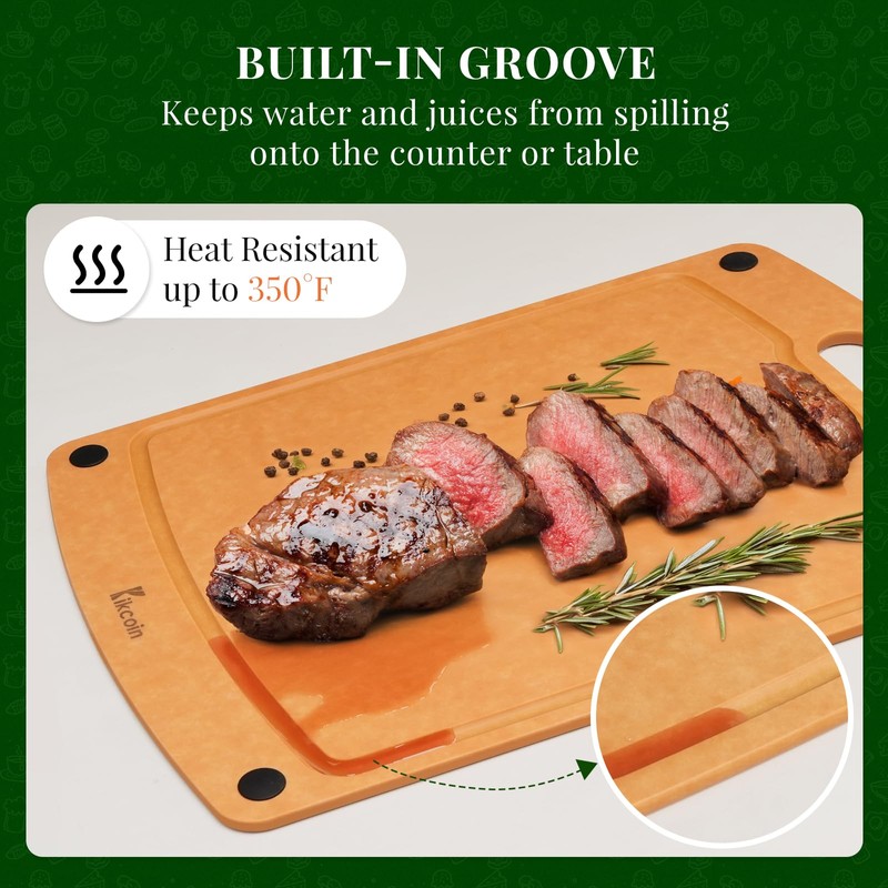 Kikcoin Wood Cutting Board, Cutting Boards for Kitchen Dishwasher Safe