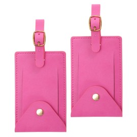 PATIKIL Luggage Tags for Suitcases, 2 Pack PU Leather Baggage Tags Privacy Protection Luggage Identifier Travel Bag Labels Travel Accessories, Rose Pink