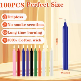 100 Pack Assorted Color Spell Chime Candles – Premium Mini Unscented Taper Candles for Rituals, Prayer, Birthdays, Meditation, Altar, Spells, Chime Candle - 4 Inch Tall - Ideal for Witches