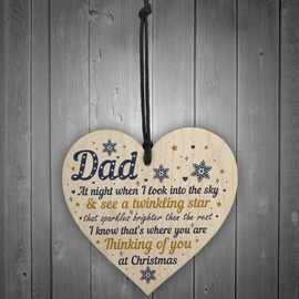 RED OCEAN Dad Memorial Gifts Christmas Tree Bauble Grave Wooden Hanging Heart Decoration Sign