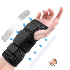 Muñequera De Soporte, Muñequera Ajustable Con 2 Soportes, Soporte Ligero Y Transpirable, para el dolor, el túnel carpiano, la artritis, la tendinitis, las fracturas, etc (Negro, Medium（derecha16-18CM）)