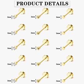 Tiny Surgical Steel Silver Stud Earrings for Men Women,Comfy ScrewBack Flat Back Stud Earrings CZ Dot Ball Small 2mm Stud Earrings Set 20G