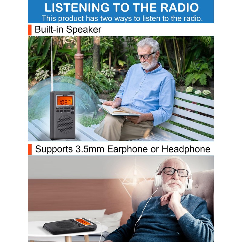 ZHIWHIS Portable Radio, AM FM Stereo Receiver, DSP Small Pocket