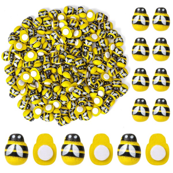 150 Pieces Tiny Wooden Bees Craft Decoration Flatback Self-Adhesive Bumble Bee Decorations Mini Wooden Fake Bees for DIY Craft Scrapbooking Party Home Wreath Bee Shaped Bee Hive Honeycomb Decor