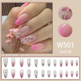 Handmade Flower Nail Tip, Ribbon, 3D Nail Art, False Nail Design, 24 Pieces, Popular, Cute, Simple, Stylish, Fashion
