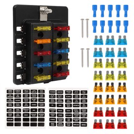 SELEAD 10-WAY Blade ATO/ATC/ATS Fuse Box Standard Circuit Fuse Holder Box with LED Indicator Light and Protection Cover for Cars, Boats, Marine Vehicles, Trucks, SUVs, Yachts, and RVs QR1711