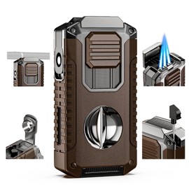 5-in-1 Torch Lighter with Triple Jet Flame, Built-in Tool, Punch, Holder, and Draw Enhancer Tool, Windproof Cool Lighters with Gift Box for Men, Refillable Butane Lighter for Candle, Travel