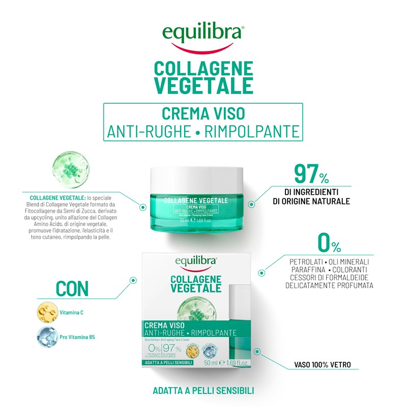 Equilibra, Collagene Vegetale Crema Viso Anti-rughe Rimpolpante, 50 ml ,