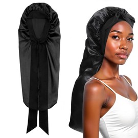 Yuomeaz Extra Long Bonnet for Braids, Silk Bonnet for Sleeping, Satin Hair Bonnets with Tie Band, Women Hair Wrap for Curly Hairs, Braids Black