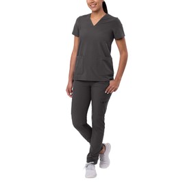 Adar Uniforms Addition Go-Basic Scrub Set For Women - Slim V-Neck Top & Skinny Cargo Pants - A9200 - Pewter - XS