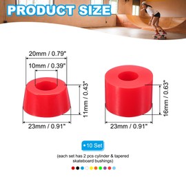 PATIKIL Skateboard Bushing,10Set 90A PU Long-Board Truck Bushing Rebuild Kit for Skateboard Part,Blue/Red/Black/White/Yellow/Purple/Green/Orange/Transparent Red/Transparent Blue