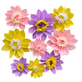 Mybbshower Crepe Paper Flower for Wall Paper Pom Pom Decor Girls Birthday Party Backdrop Baby Shower Nursery Decoration Pack of 9 (Lilac Pink)