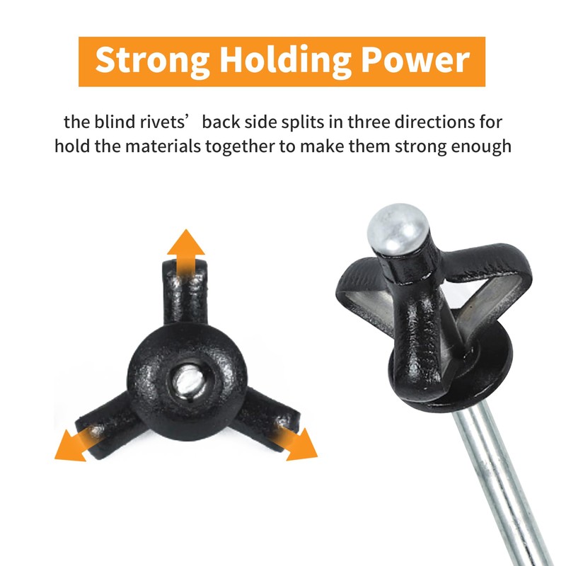 ALLCLEAN 3/16" x 1" Tri-Fold Rivets Assortment - 50Pcs,Black Tri-fold