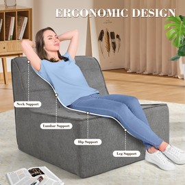 SEJOV Oversized Bean Bag Sofa Chair for Adults, Lazy Reading Sofa Armless Comfy Lounge Chair, Anti-Slip Integrated Compressed Sponge Boneless Couch for Living Room Bedroom Office Hotel, Gray