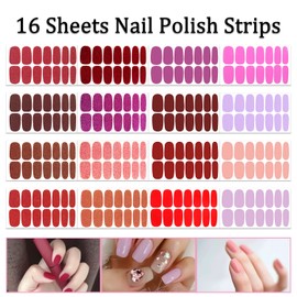 SILPECWEE 16 Sheets Solid Color Glitter Nail Wraps Self Adhesive Nail Polish Stickers Nail Polish Strips for Women Nail Strips Real Nail Polish Nail Accessories with 1pc Nail File