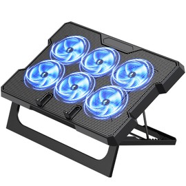 MOKURU Laptop Cooling Pad, Laptop Cooler with 6 Quiet Fans Up to 17.3 Inch Heavy Notebook Cooler Stand, 8 Levels of Tilt, Two Levels of Height Adjustable (Black)