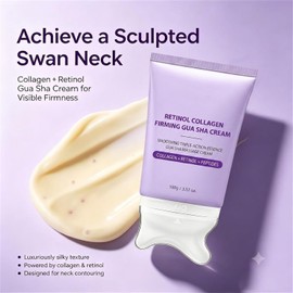 Crema Reafirmante para Cuello con Retinol y Colágeno, Crema Hidratante Facial y Cervical con Aplicador Gua Sha Integrado, Tratamiento Antienvejecimiento Unisex para Todo Tipo de Piel