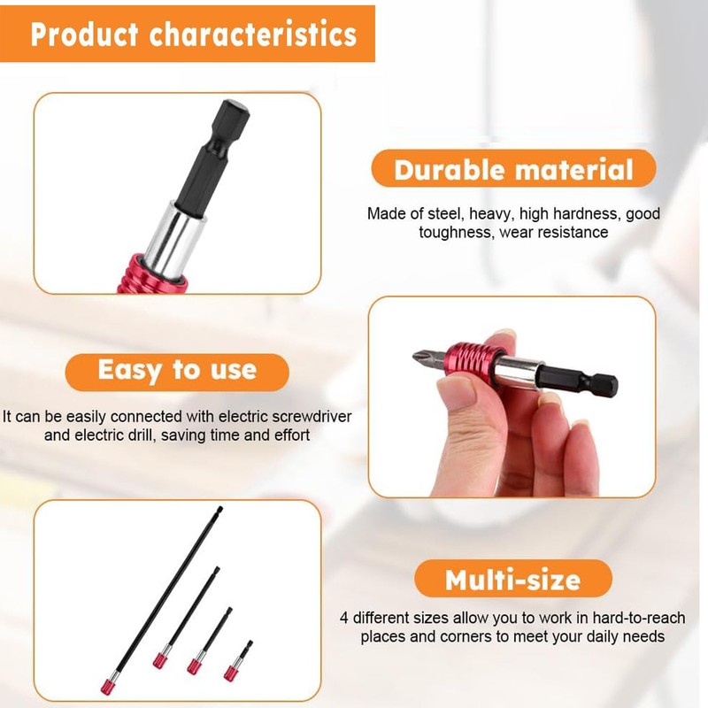 LxcshLjx 4Pcs Drill Bit Extension Set, Magnetic Screwdriver Bit Holder,