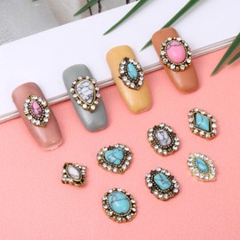 20 Pcs Western Style Nail Charms, Turquoise Nail Gems for Acrylic Nails, Gel Nails, Press On Nails and DIY Jewelry Making Supplies，Music Festival, Cowboy Theme Party Nail Art Decor