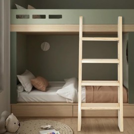 Bed Ladder,4-Step Wooden Loft Bed Ladder Woodgrain Lightweight Aluminum Step Stool for Home Dorm Appartments Library Ladder, Load 220 LBS