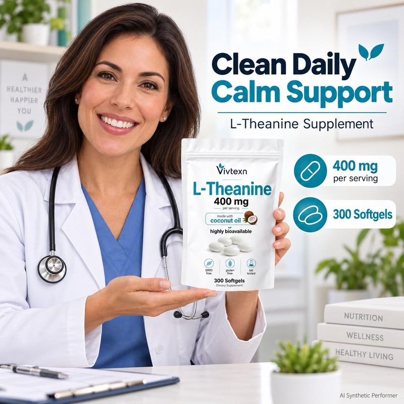 L-Theanine 400mg Supplement, 300 Softgels, L Theanine Softgels for Calm