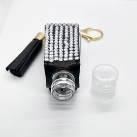 2pcs/1oz Bling Travel Bottle Case with Keychain,Mini Travel Bottles for Alcohol,Toner, Hand Sanitizer,Small Refillable Containers Portable for Handbag, Purse,Outdoor Camping Traveling (Black And Grey)