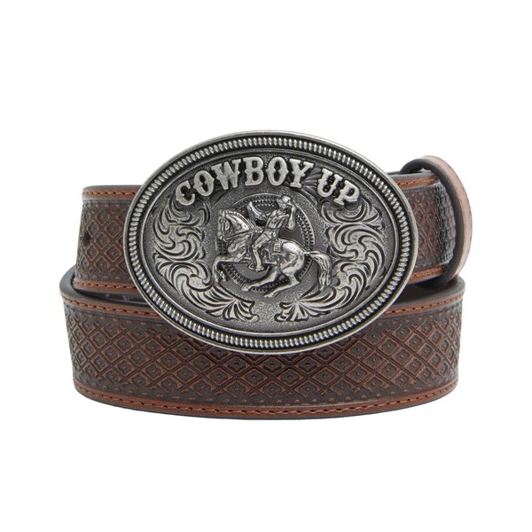 Cody James Boys' Basket Weave Cowboy Up Buckle Belt -