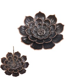 YUEMING Brass Lotus Holder Lotus Incense Stick Holder Cone Incense Burner with Ash Catcher, 6 Holes Lotus Censer for Home Office Tea House Accessories
