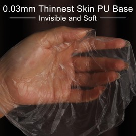 BEEOS 0.03mm Thin Skin Toupee Hair for Men, V-looped and No Knots Soft Real Human Hair Mens Hairpiece 90% Light Density, 8x10 Inch Transparent PU Base Mens Wig #1C Black