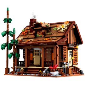 TGL TYCOLE Log Cabin Building Set, Rustic Wooden House with Porch, Fall Seasonal Decor, Brown
