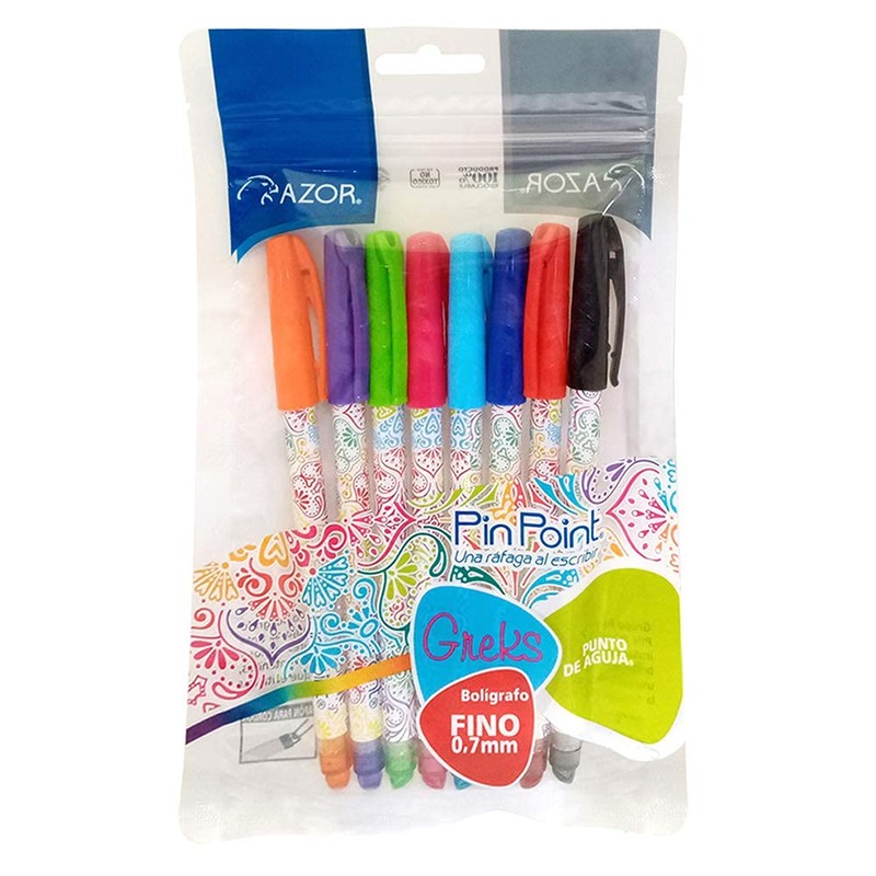 Bolígrafo Punto Fino .7mm PinPoint Greks Colores Surtidos 8 Piezas
