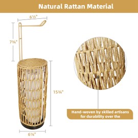 Oranwell 2 Pack Free Standing Toilet Paper Holder with Shelf, Bathroom Floor Toilet Tissue Holder Stand Handwoven Bath Pedestal Round Toilet Paper Roll Holder Storage Organizer Basket Rack Dispenser