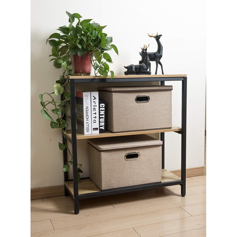 PRANDOM Large Collapsible Storage Bins with Lids [3-Pack] Jute Fabric