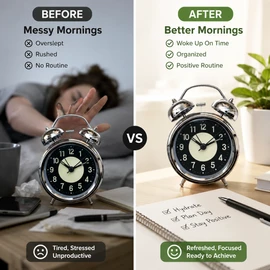 Twin Bell Alarm Clock for Heavy Sleepers – Retro Metal Bedside Clock with Night Light for Home Desk