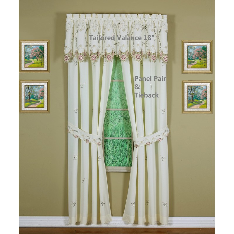 Today's Curtain Verona Reverse Embroidery Tailored Valance, 18", Ecru/Rose