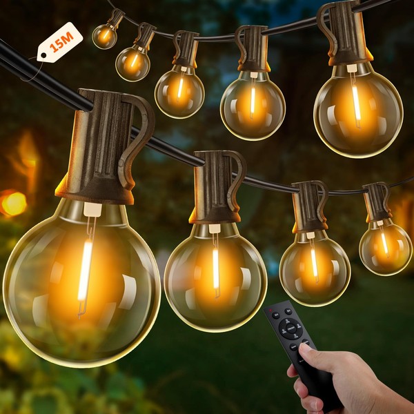 UooEA Lichterkette Außen mit Timer, 15M LED Lichterkette Strom Outdoor