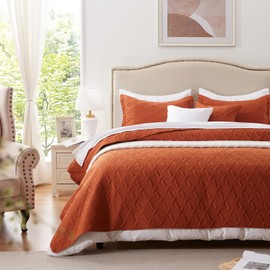 LEAONME Twin Quilt Set 2 Pieces, Lightweight Burnt Orange/Rust Bedspread-68''x86'', Soft Microfiber Summer Quilt, Luxurious Warm Coverlet Set for All Seasons (Includes 1 Quilt, 1 Sham)