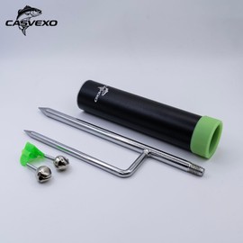 CASVEXO 4 Pack Fishing Rod Holder, Aluminum Fishing Pole Holder for Ground, Rod Holders for Bank Fishing, Double Spike Support, 4 Free Alarm Bells