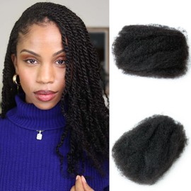 Afro Kinky Bulk Human Hair for Dreadlocks Extensions Permanent Locs Mini Twist Braiding Afro Kinky Human Hair for Locs Extensions 16 Inch 50 Gram