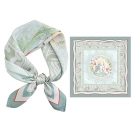 GIMIRO Imitation Silk Scarf [53 x 53 cm] Square Scarves Impressionism Pattern Vintage Scarf for Office Work or Casual Waistband, Light Green-girl in Flowers