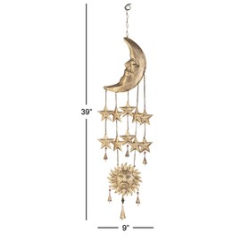 Deco 79 41425 Eclectic Moon, Stars Sun Windchime, 1" W x 39" H, Gold