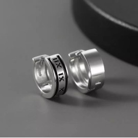 Unbranded 925 Sterling Silver Plated Roman Numbers Huggie Earrings 13mm Women Men J3