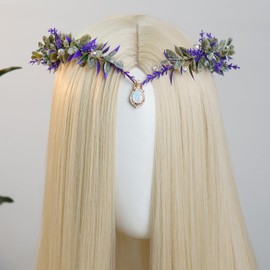 MOSTORY Purple Woodland Fairy Crown - Flower Elf Circlet with Rhinestone for Renaissance Accessories Women Cosplay, Forest Floral Tiara for Fantasy Renfaire Photo Shoot