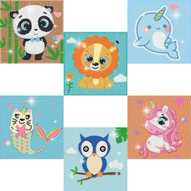 DIYGEMDOT 6 Pack Diamond Art Kits for Kids, Cute Animals Diamond Painting Sets for Girls & Boys, DIY 5D Gem Art Painting for Ages 6-7-8-9-10-11-12, 6+ Year Old Girl Birthday Gifts & Crafts (6X6 in)