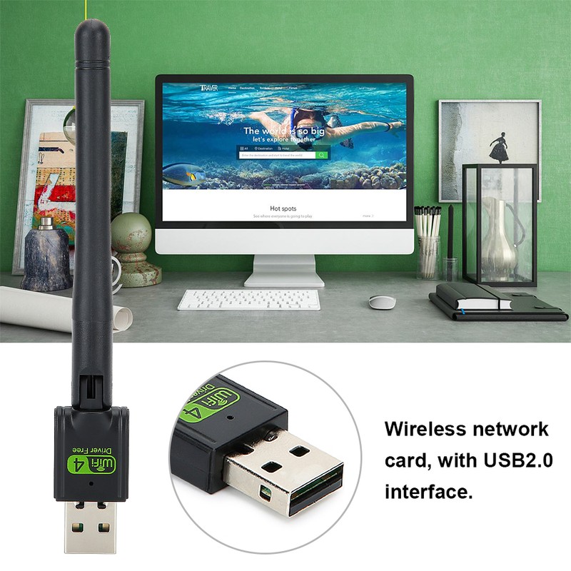 Drive Free USB2.0 WiFi Wireless Adapter Network Card Antenna Wi